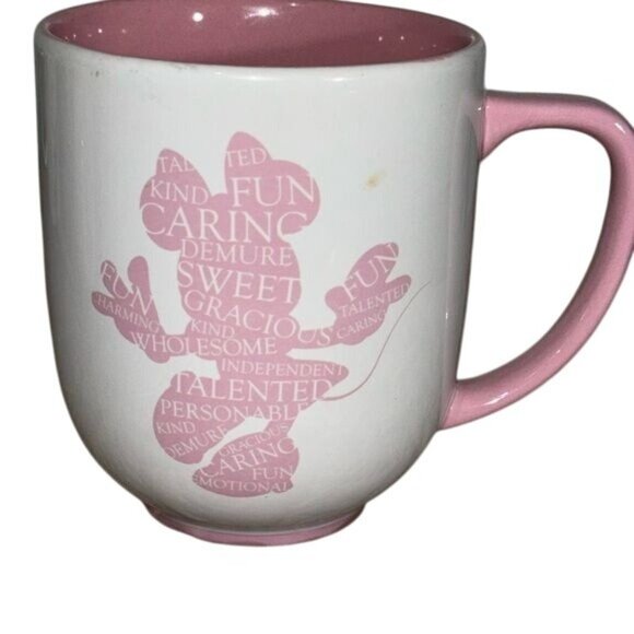 Disney Parks Pink & White Mug Minnie Mouse Pink Silouette Kin Words - Picture 1 of 4